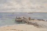Robert Weir Allan, UNLOADING THE SHEEP, watercolour