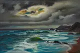 Arnold Beardsley, MOONLIT SHORE, oil on canvas