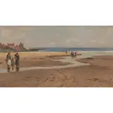 Archibald David Reid, FIGURES ON THE BEACH AT LOW TIDE, oil on panel