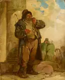 Erskine Nicol, MAN WITH PIPE AND PIGS, oil on canvas