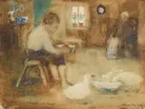 James Kay, FEEDING TIME, watercolour and scratching out