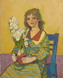 Helena Krajewska, SEATED GIRL WITH HYACINTH, oil on canvas