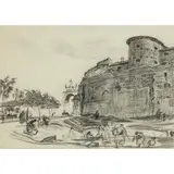 Muirhead Bone, LÉON - THE PRISON AND ITS WALLS, Graphite
