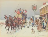 John Sanderson-Wells, THE FULL STAGE COACH, watercolour