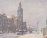 Charles Dowell, CITY IN THE SNOW, oil on canvas