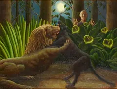 Helen Flockhart, LYON AND PANTHER, oil on panel
