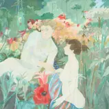 Brenda Lenaghan, CLOWN IN HIS GARDEN WITH GIRL, mixed media