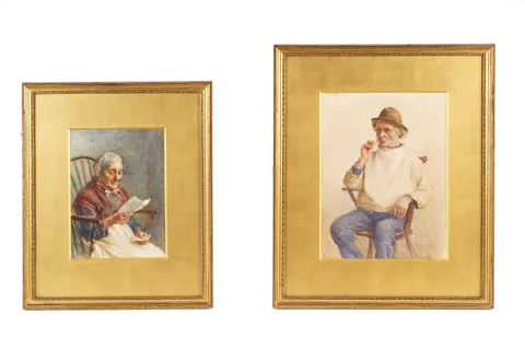 Frederick James McNamara Evans, Old Fisher Folk, watercolours