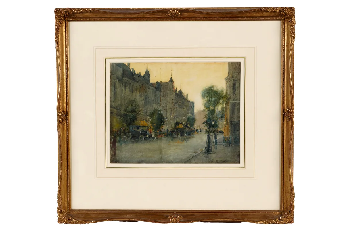 George Boyle, Rainy Paris street scene, watercolour