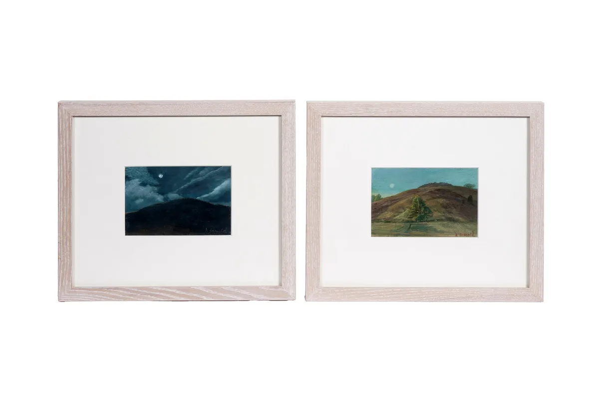 Ann Arnold, Early Morning and Night, Caer Caradoc, Chapel Lawn, oil on wooden board