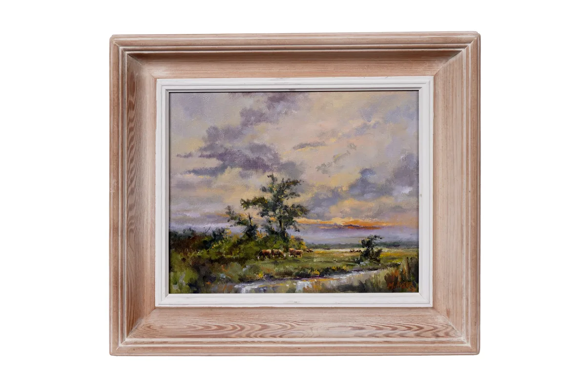 Marian Auger, Dawn Sky with Cattle, oil on canvas