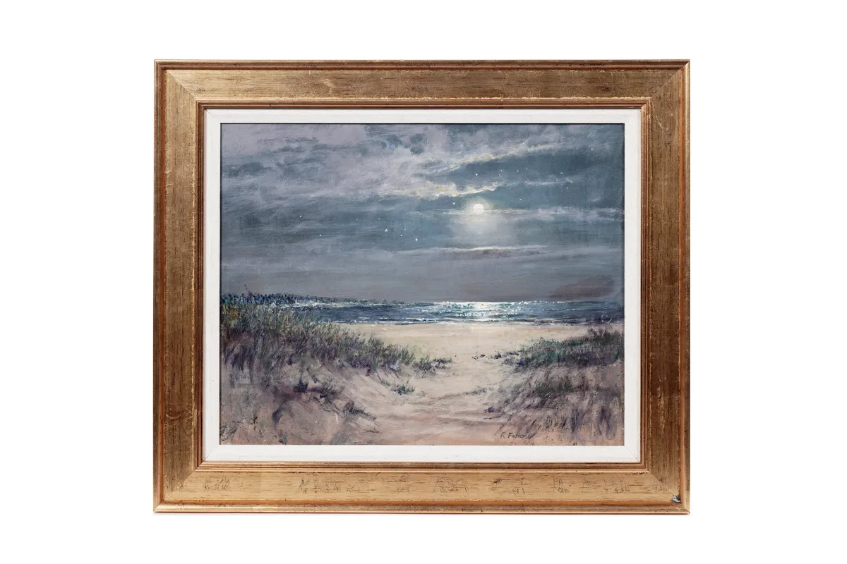 R. Foster, Moonrise seascape, oil on board