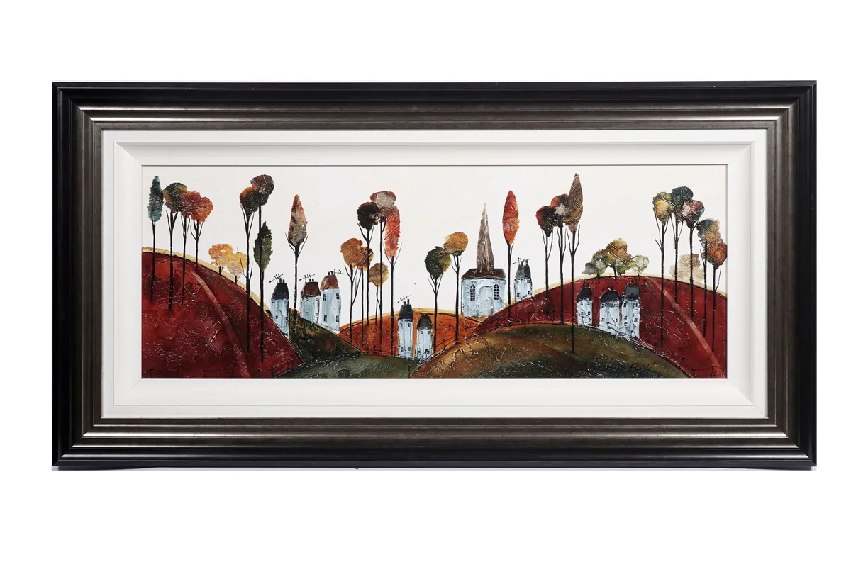 Rozanne Bell, Houses on the hills, acrylic on board