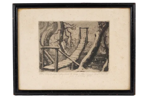 Jessie Traill, Little Sheep Bridge, Shipley, Winter, aquatint etching