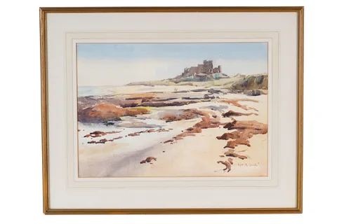 Alan Reid Cook, Bamburgh Castle, watercolour