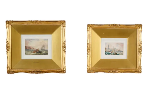 Samuel Owen, Two marine scenes, watercolour
