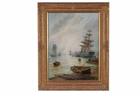 Bernard Benedict Hemy, Tyne shipping view, oil on canvas