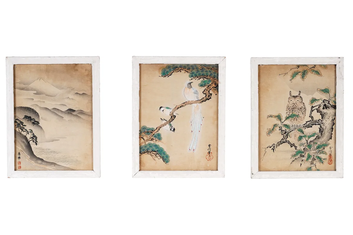 Kanō Tsunenobu, Owl and Bird studies, A woodblock print of Mount Fuji. (3)