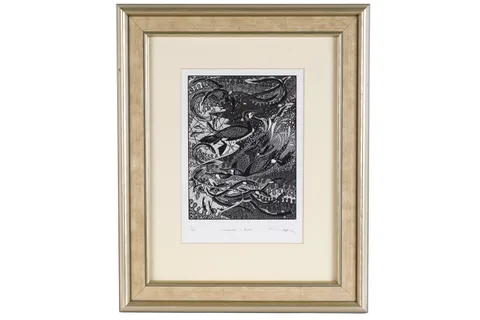 Cormorants - Eels by Colin See Paynton, wood engraving, 11/100, sold Aug 2026