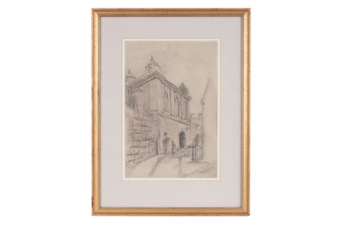 Robert Jobling, Sally Port Gate and Shipwrights Tower, pencil drawing