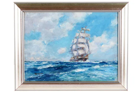 A frigate under sail by Frank Henry Mason, oil on canvas, sold Aug 2026