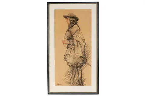 Elijah Albert Cox, A study of a 16th Century gentleman, pencil and pastel drawing