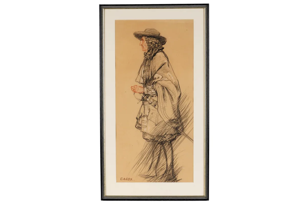 Elijah Albert Cox, A study of a 16th Century gentleman, pencil and pastel drawing
