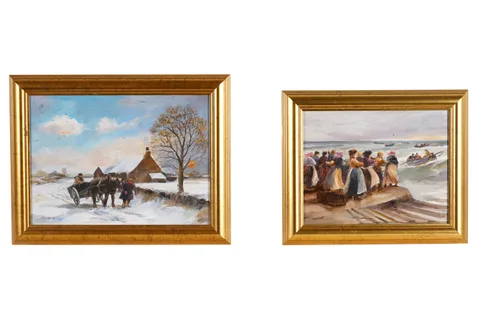 Tom MacDonald, Two views in the manner of Robert Jobling, oil on board