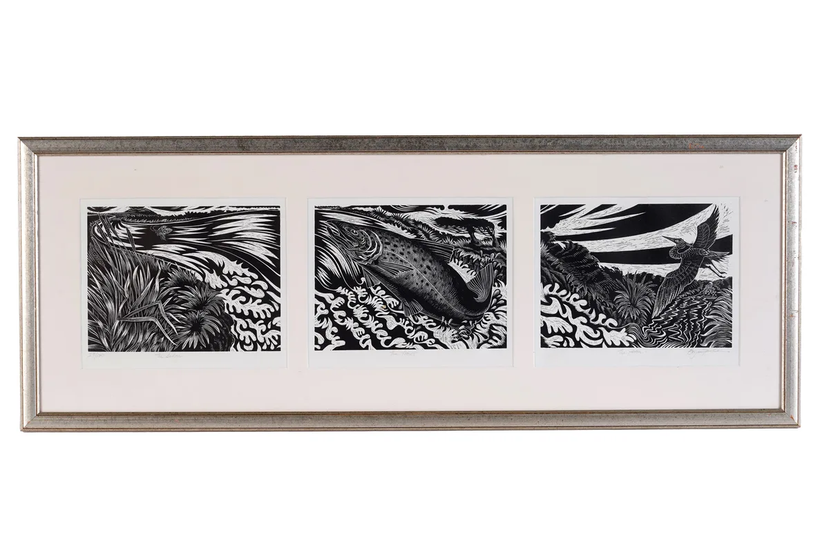 Bryan Poole, The Sedge, The Trout and The Heron, woodcut, 29/100