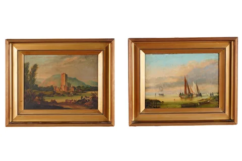 George Chambers, A seascape; and a landscape, oil on canvas