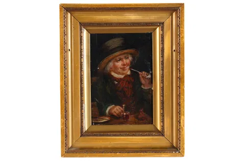 British School, Portrait of a man smoking a pipe, oil on panel