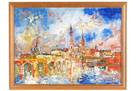 Antoni Sulek, Dresden landscape, oil on board