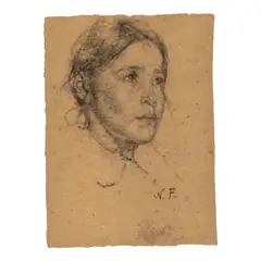 Carmen (Head of a Girl) by Nicolai Fechin, charcoal on laid paper, sold Nov 2025