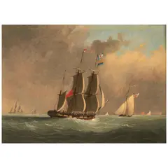 Nicholas Matthews Condy, British Man-O-War, Yachts and Other Shipping Offshore, oil on panel