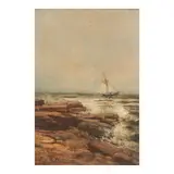 Otis S. Weber, Sailing Off a Rocky Coast, oil on board