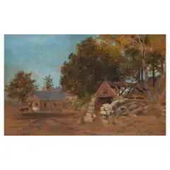 Edward Henry Potthast, A Woodland Farmyard with Cows, gouache on card