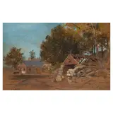 Edward Henry Potthast, A Woodland Farmyard with Cows, gouache on card