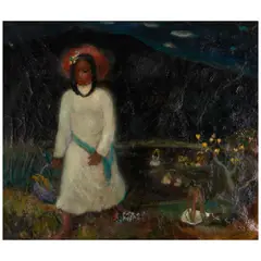 After the Bath by Charles W. Ward, oil on canvas, offered Jan 2026