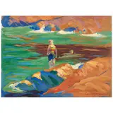 Charles Herbert Woodbury, Bather on the Rocks, oil on canvasboard