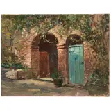 Abbott Fuller Graves, A Courtyard in New Orleans, oil on canvasboard