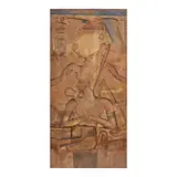 Joseph Lindon Smith, Relief from the Southern Wall of the Hypostyle Hall at Karnak, depicting Seated Ramses the Great, oil on canvas behind glass