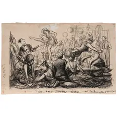 Reginald Marsh, The Gold Diggers, charcoal and ink on paper