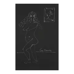 Leo Brooks, Untitled (A Standing Nude), white ink on black paper
