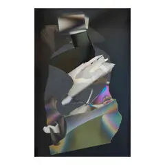 Larry Bell, F 3.1.10, 2010, vaporized metal and paper collage on paper, in artist's frame