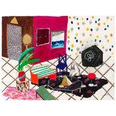 Shara Hughes, Club, 2008, oil pastel, acrylic, marker, paper collage, graphite and glitter on paper
