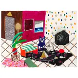 Shara Hughes, Club, 2008, oil pastel, acrylic, marker, paper collage, graphite and glitter on paper