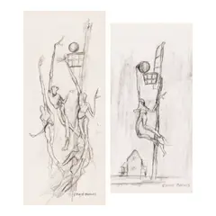 Ernie Barnes, Group of Two Works on Paper, circa 1980, graphite on paper