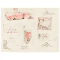 Wayne Thiebaud, Untitled, circa 1980, ink and colored ink on paper