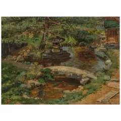 Theodore Wores, Japanese Garden Scene, oil on panel