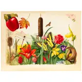 Manabu Saito, Flowers and Wildlife, watercolor on paperboard